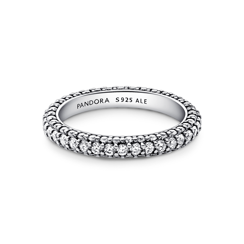 Anillo Fila en Pavé Plateado