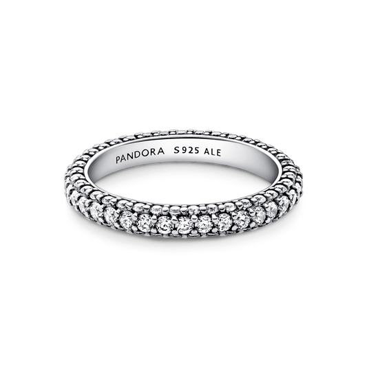 Anillo Fila en Pavé Plateado
