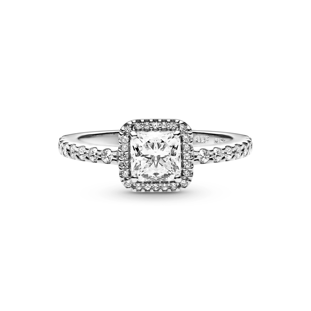 Anillo Cuadrado con Halo Brillante Plata