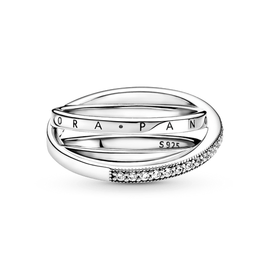 Anillo de Banda Triple Cruzado con Pavé Plata Esterlina
