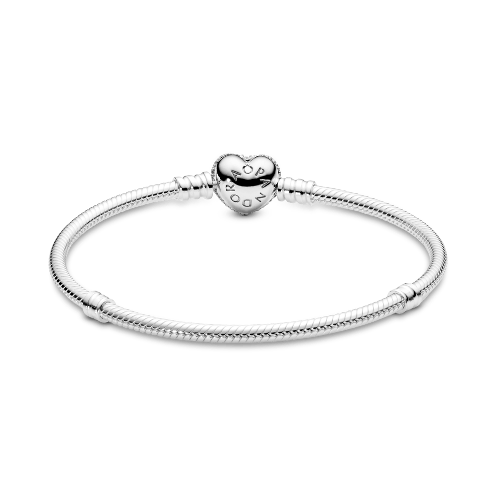 Brazalete Flexible Moments Cadena de Serpiente con Broche de Corazón Centelleante