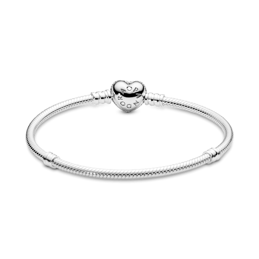 Brazalete Flexible Moments Cadena de Serpiente con Broche de Corazón Centelleante