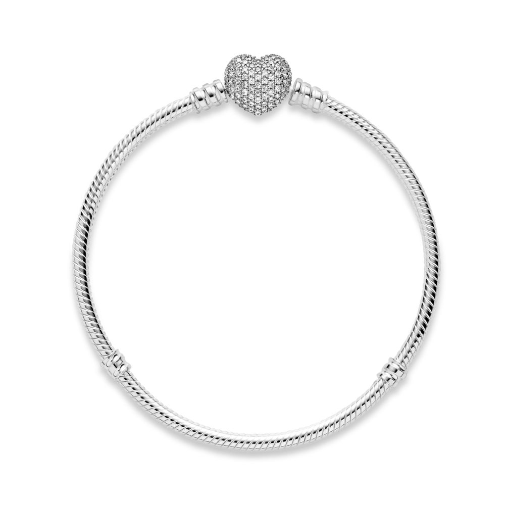 Brazalete Flexible Moments Cadena de Serpiente con Broche de Corazón Centelleante