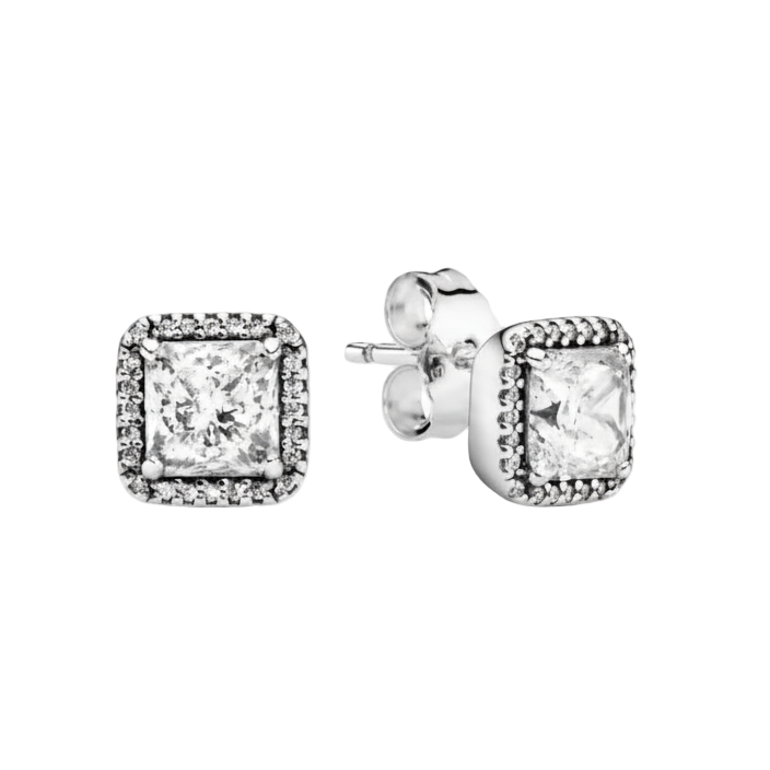Aretes de Botón Cuadrados con Halo Brillante