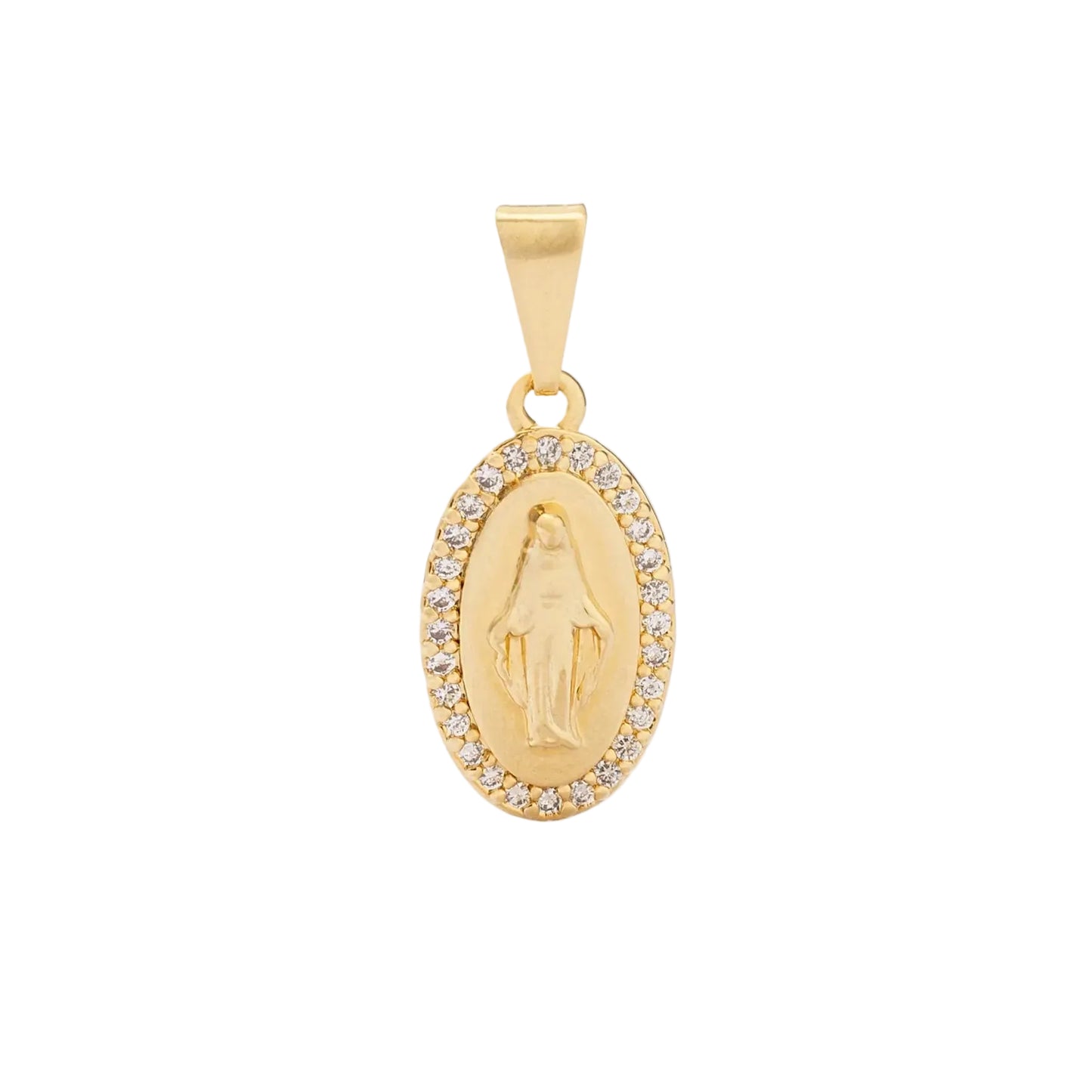 Dije Milagrosa con Circonias Cristal Oro Laminado 18k