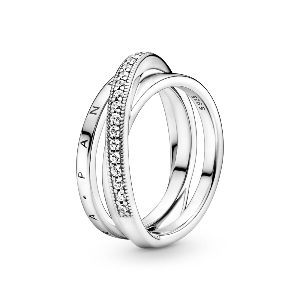 Anillo de Banda Triple Cruzado con Pavé Plata Esterlina