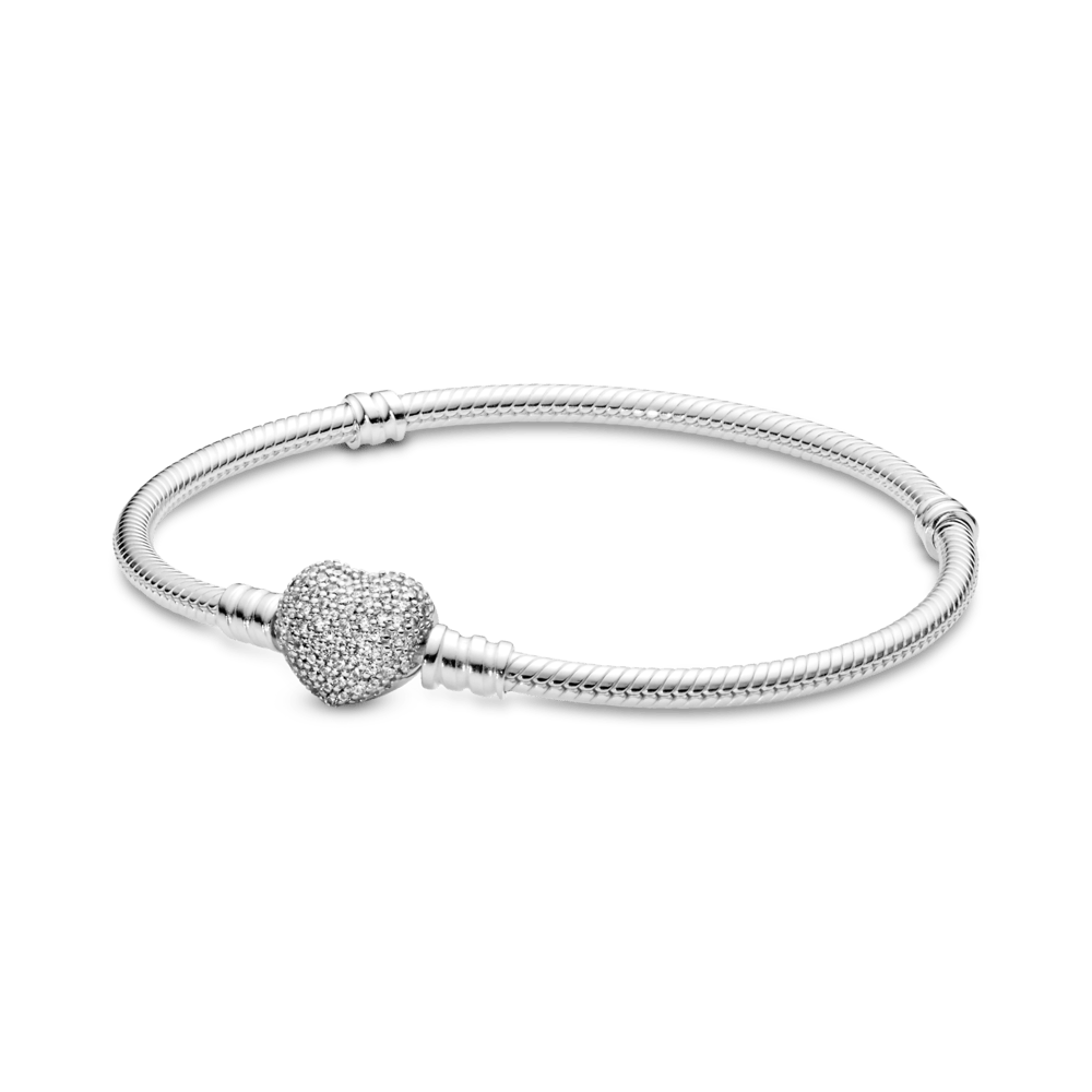 Brazalete Flexible Moments Cadena de Serpiente con Broche de Corazón Centelleante