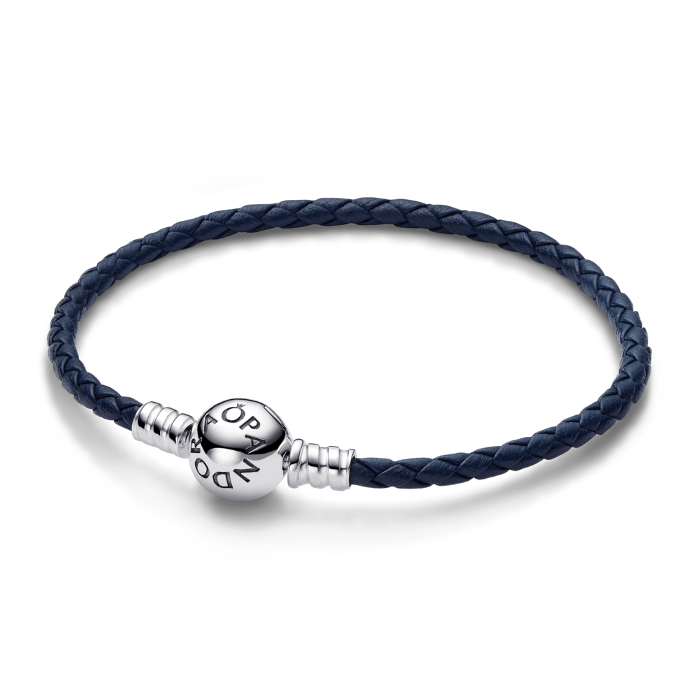Brazalete de Cuero Trenzado con Broche Redondo Moments