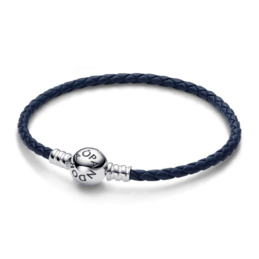 Brazalete de Cuero Trenzado con Broche Redondo Moments
