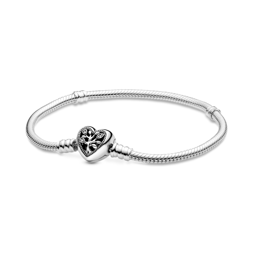 Brazalete Cadena de Serpiente Flexible Moments con Broche de Corazón Decorado con el Árbol de Familia