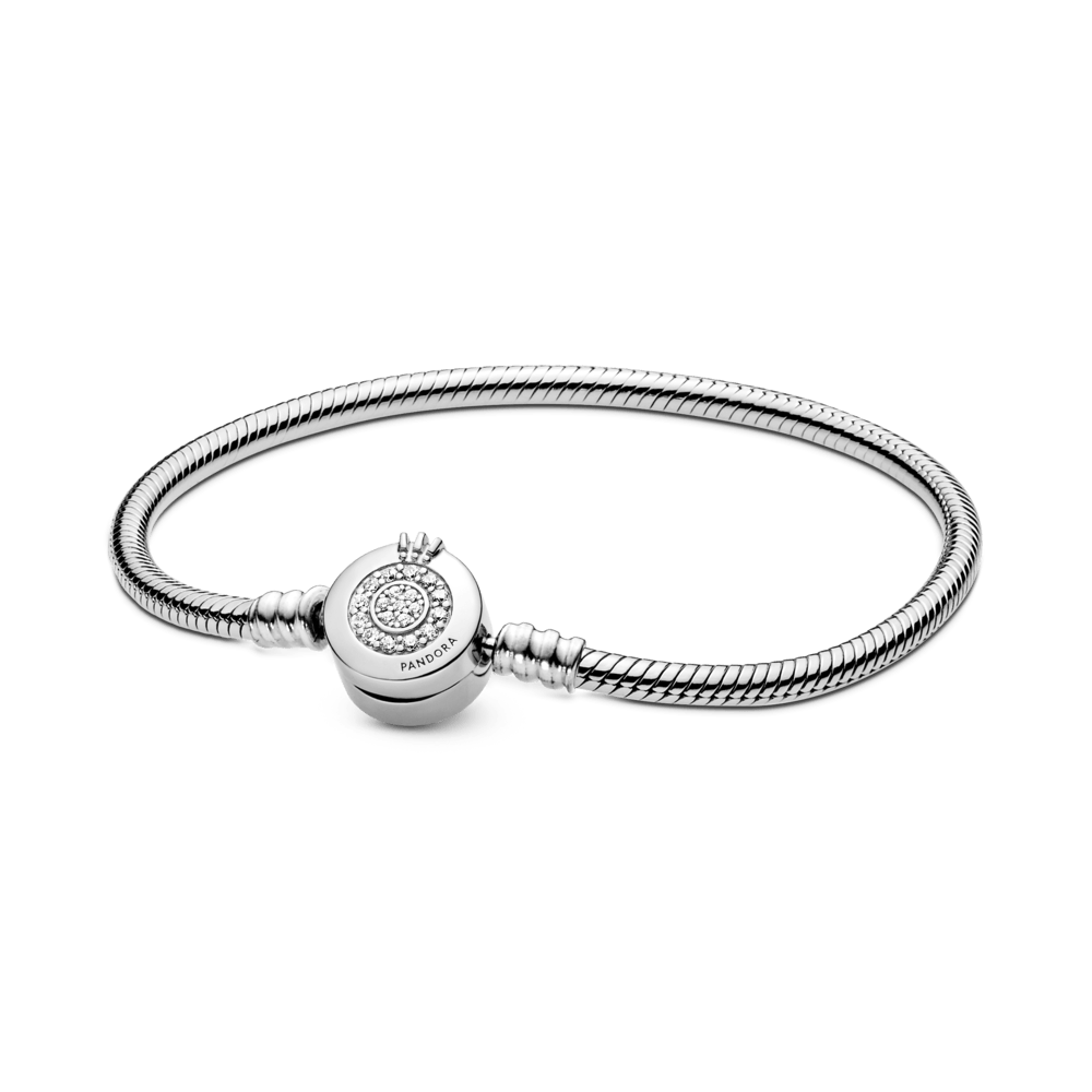 Brazalete Semirigida Moments Cadena de Serpiente Corona O Resplandeciente Plata
