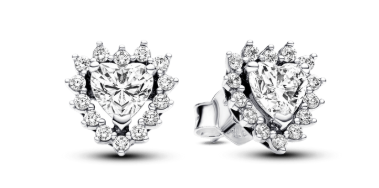 Aretes de botón Corazón Halo Brillante