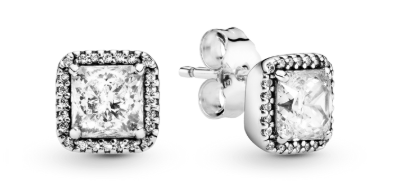 Aretes de Botón Cuadrados con Halo Brillante