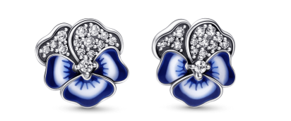Aretes botón de pensamiento azul
