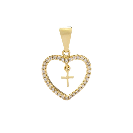 Dije Corazón con Circonias + Cruz Mini. Oro Laminado 18k
