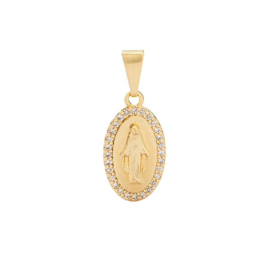 Dije Milagrosa con Circonias Cristal Oro Laminado 18k