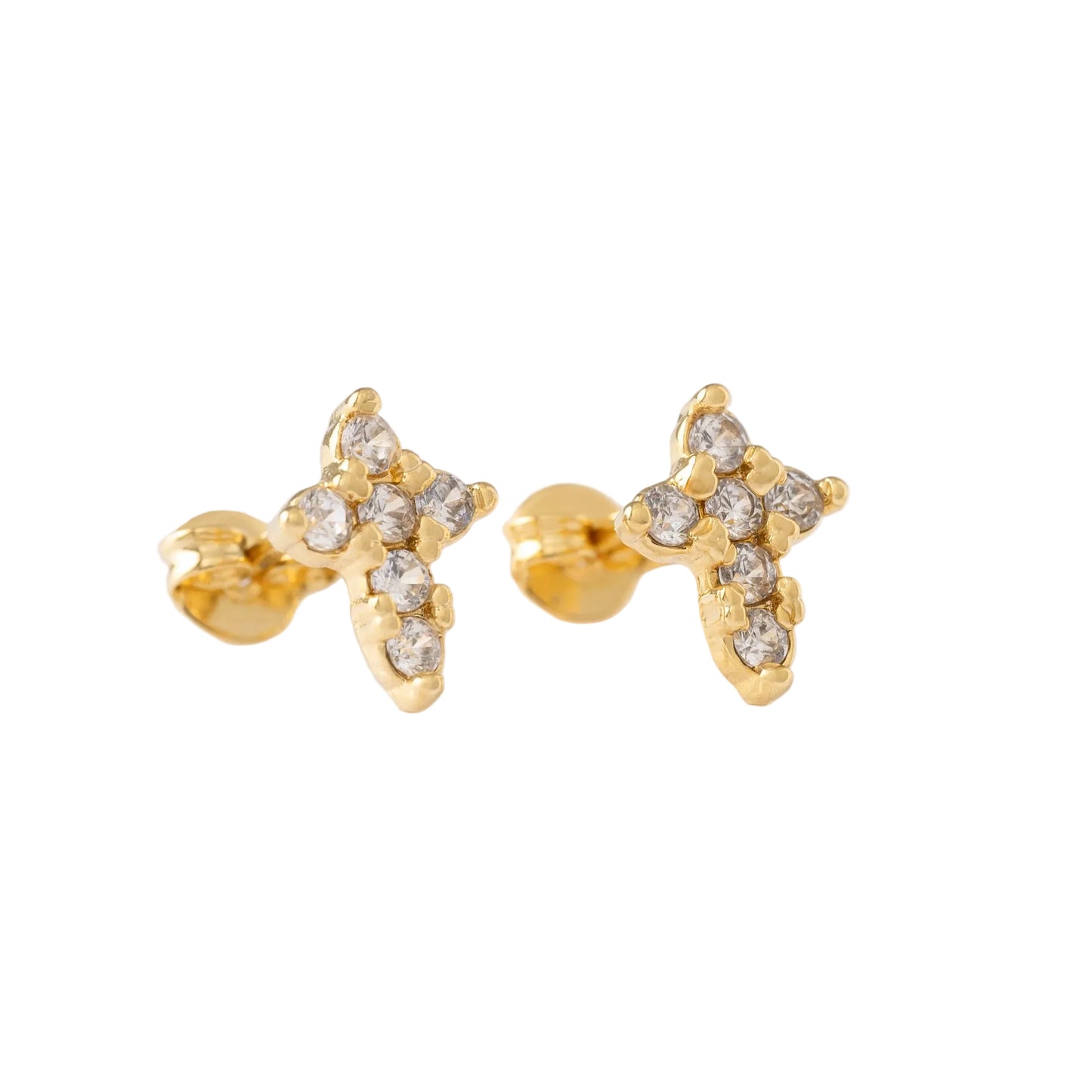 Aretes Cruz con 6 Circonias Oro Laminado 18k