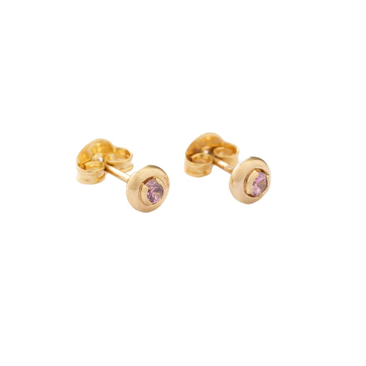 Aretes Circonia Caja Redonda Rosa Oro Laminado 18k